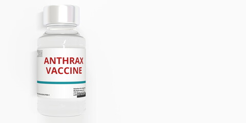 ANTHRAX VACCINE text on the label of the medical vial. 3D rendering