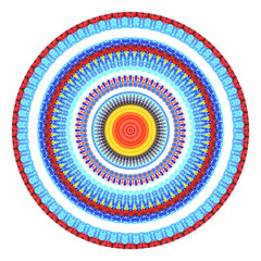 Creative multicolored points round symbol. Abstract symmetrical logo. Mosaic colorful beautiful beads. Circle dots modern pixel floral art icon. Colored pattern ornament wheel decorative illustration.