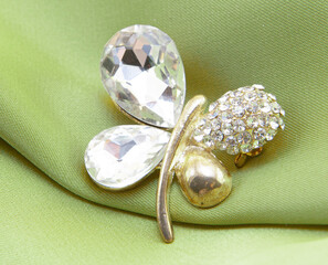 Beautiful women's vintage brooch, with bright natural crystals. - 424377048