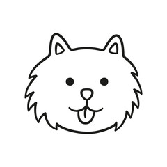Cute Pomeranian Spitz face. German spitz dog head icon. Hand drawn isolated vector illustration in doodle style on white background