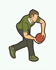 Bowling Sport Male Player Action Cartoon Graphic Vector