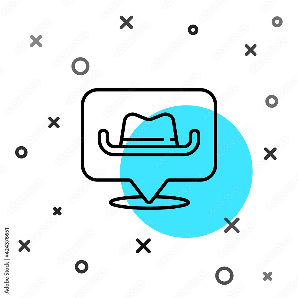 Poster black line location cowboy icon isolated on white background. random dynamic shapes. vector