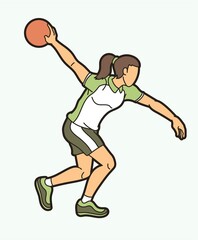Bowling Sport Female Player Action Cartoon Graphic Vector
