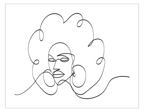 vector image illustration of one line art afro woman