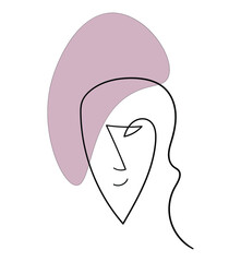 Vector image one line stroke art woman with grey hat
