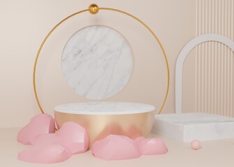 3d rendering gold pastel display podium product stand on background. abstract minimal geometry. Premium Image
