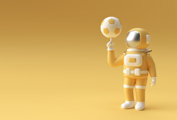 3d Render Spaceman Astronaut Hand Finger Holding Football 3d illustration Design.