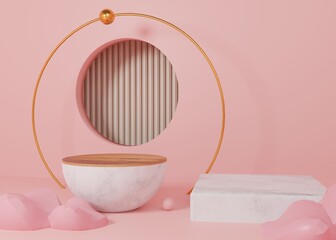 3d rendering Pink pastel display podium product stand on background. abstract minimal geometry. Premium Image