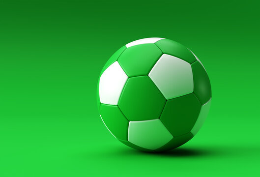 3D Render Football Illustration, Soccer Ball with Green Background