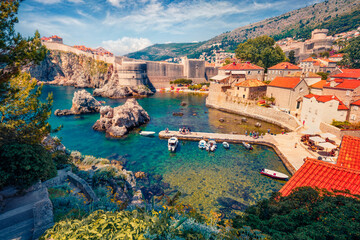 Сharm of the ancient cities of Europe. Aerial mornig view of Old Town from Fort Bokar. Picturesque...