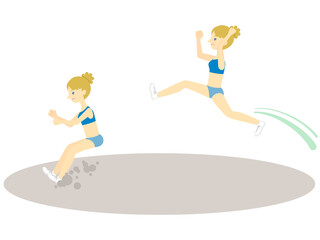 Fototapeta na wymiar 走り幅跳びをする女性アスリート（白人・アメリカ人・ヨーロッパ人）／Female athlete in the long jump (Caucasian American European)