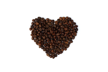 Coffee beans heart isolated on white background.