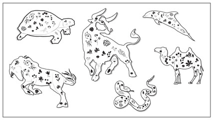Vector illustration of a set of African animals. EPS 10.