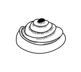 An outline-style cinnamon bun. Vector illustration of confectionery products.