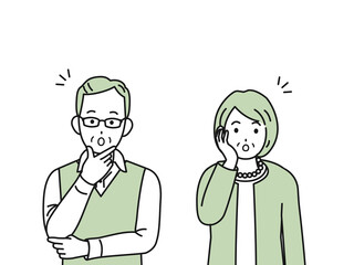 Fototapeta premium 驚く なるほど 理解する 老夫婦 シニア 年配 高齢者 男女 イラスト素材