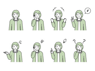 年配の女性　ポーズ　ジェスチャー　仕草　セット　シニア　高齢者　イラスト素材