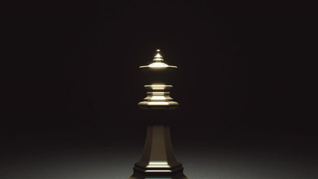 3d render Gold queen chess, standing against black background