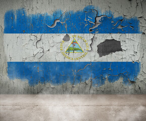 Nicaragua Flag Cracked Paint on empty wall room with smoke Single Flag  