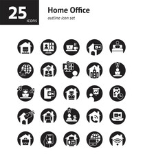 Home Office solid icon set. Vector and Illustration.