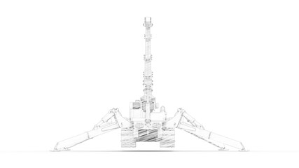3D rendering of a mobile crane standing on its feet isolated in a white studio.