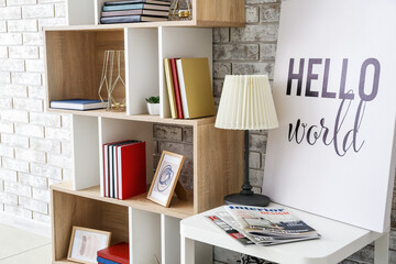 Interior of modern room with shelf unit