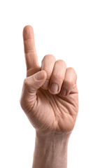 Male hand showing something on white background