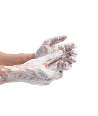 Man washing hands on white background