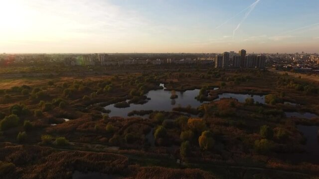 Nature Park Vacaresti, Romania in Industrial area Aerial View