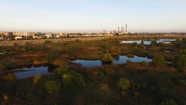 Nature Park Vacaresti, Romania in Industrial area Aerial View