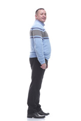 side view. smiling mature man looking at the camera