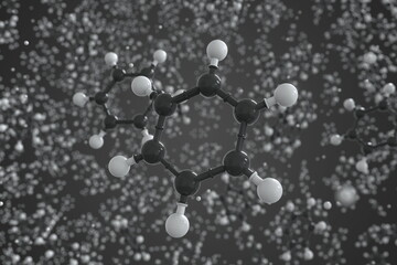 Molecule of benzene, ball-and-stick molecular model. Science related 3d rendering