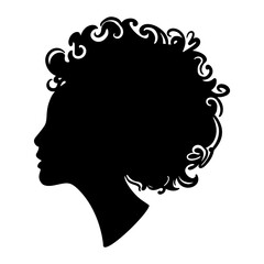 Silhoettes of african american women with curly hair. Beautiful black girls profile.