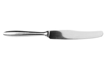 Steel table knife white background isolated closeup, silver metal knife, cutlery, sharp stainless...