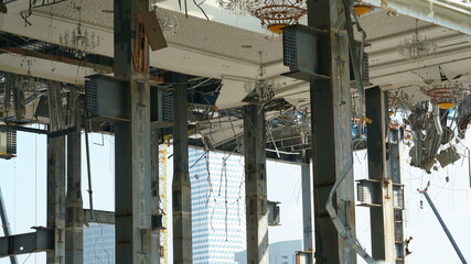 One building being broken down in the city