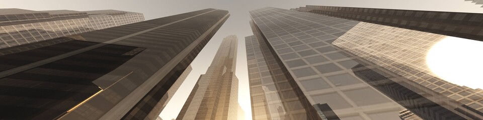 Skyscrapers from below, high-rise buildings in the sky,, 3d rendering