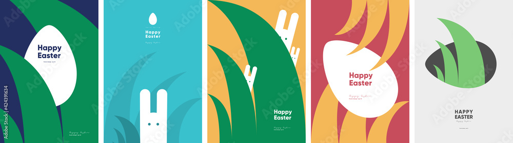Poster happy easter. patterns. modern geometric abstract style. a set of vector easter illustrations. easte