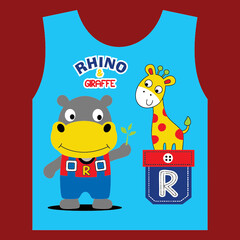 Rhino playing friends cartoon vector illustration 