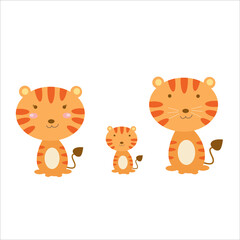 Obraz na płótnie Canvas Cute Tiger Family Animal Flat Cartoon Character Vector Template Design Illustration