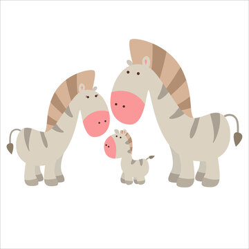 Cute Zebra Family Animal Flat Cartoon Character Vector Template Design Illustration