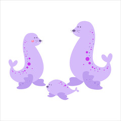 Cute Seals Family Animal Flat Cartoon Character Vector Template Design Illustration