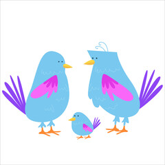 Cute Birds Family Animal Flat Cartoon Character Vector Template Design Illustration