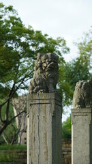 The old stone sculpture view located in the old and classical Chinese garden