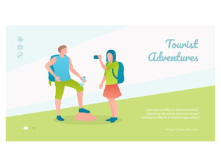 Tourist adventures web page template flat design