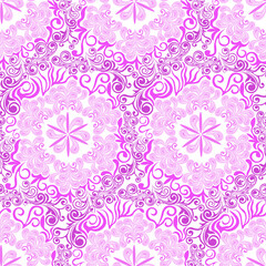 Mandala pattern. Seamless ornamental pink pattern on white background, vector.