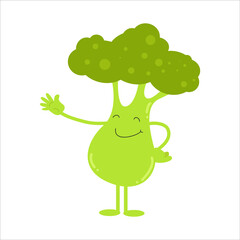 Cute Broccoli Flat Cartoon Character Vector Template Design Illustration
