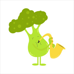 Cute Broccoli Flat Cartoon Character Vector Template Design Illustration