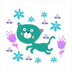 Cute Cat Activity Flat Cartoon Character Vector Template Design Illustration