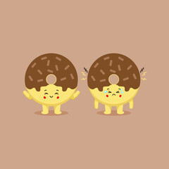 Cute Donute with Smiling and Sad