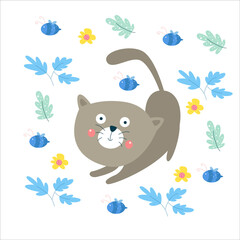 Cute Cat Activity Flat Cartoon Character Vector Template Design Illustration