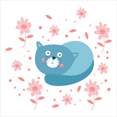 Cute Cat Activity Flat Cartoon Character Vector Template Design Illustration